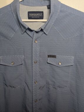 Panhandle Performance Shirt Mens Medium Pearl Snap Western Polo Blue